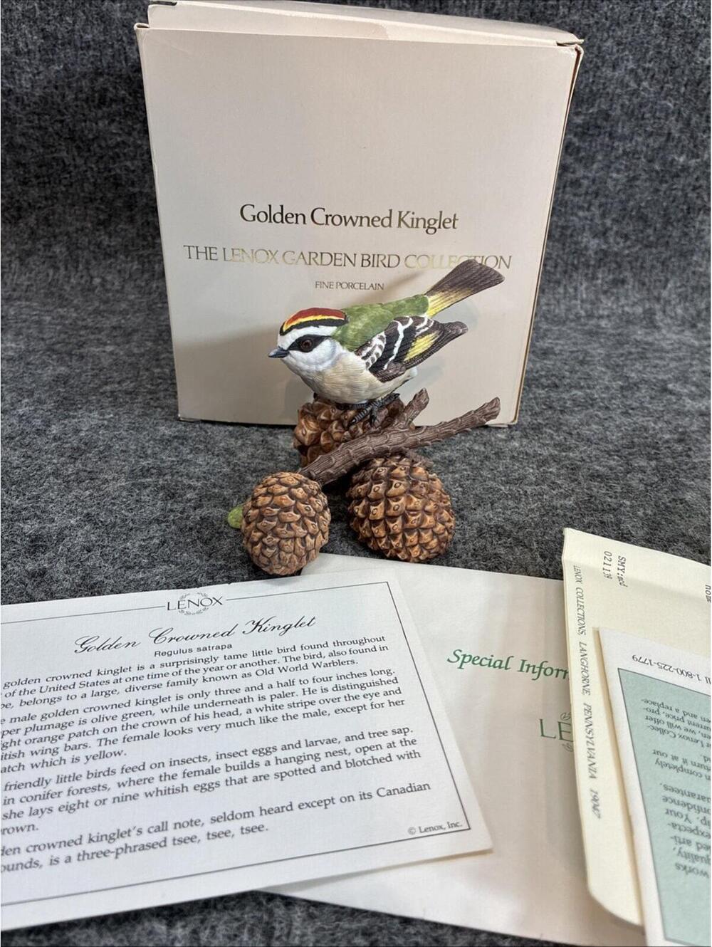 Lenox Bird Figurine Golden Crowned Kinglet Fine Porcelain COA Box
